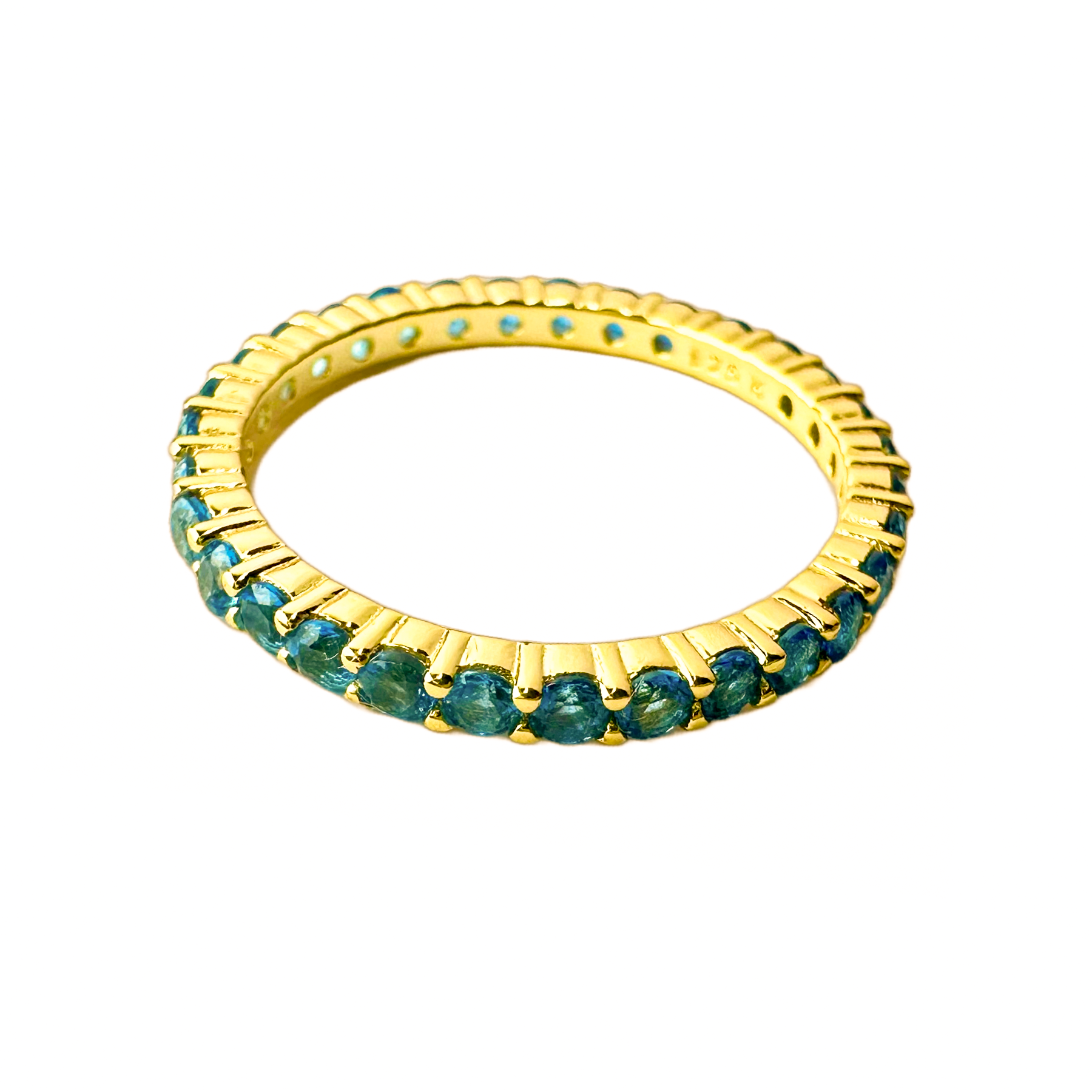 Gold Blue Stone Eternity Band Ring