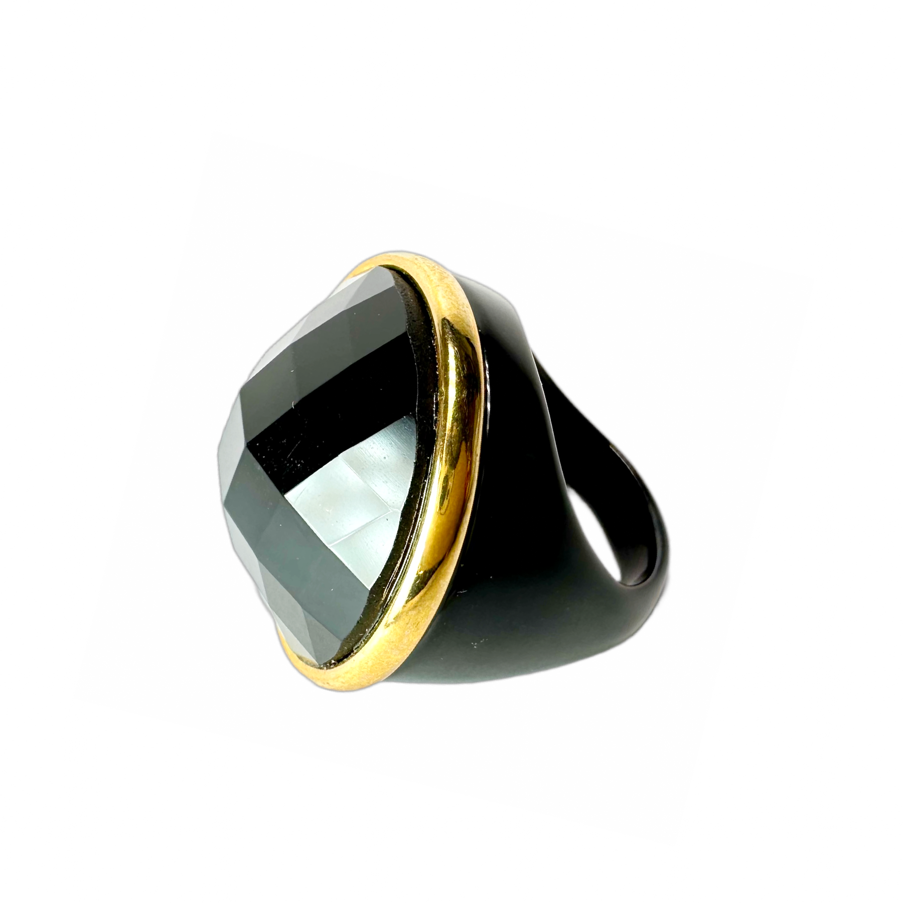 Black Slice Cocktail Ring with Gold Accent