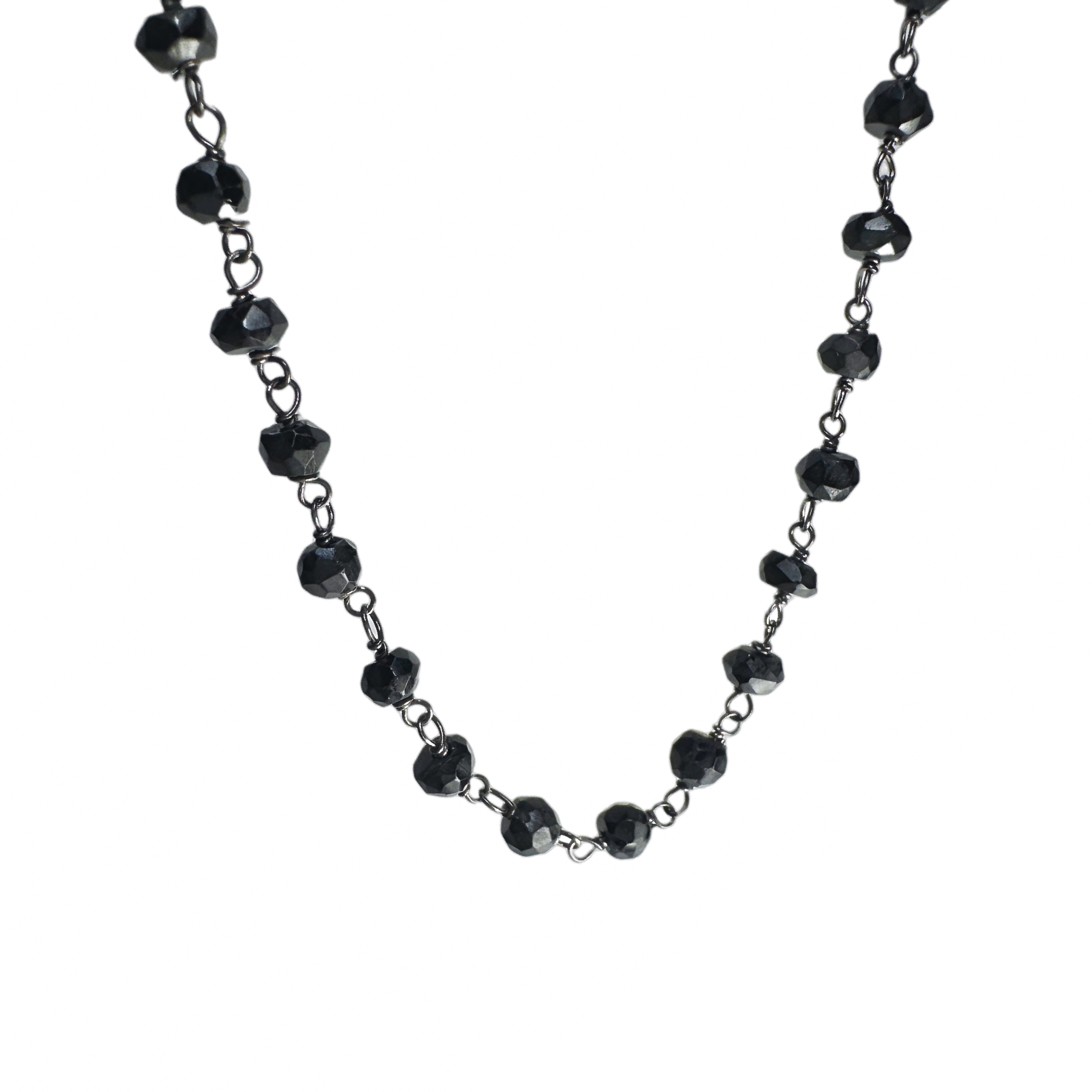Blackened Silver & Black Onyx Beaded Necklace