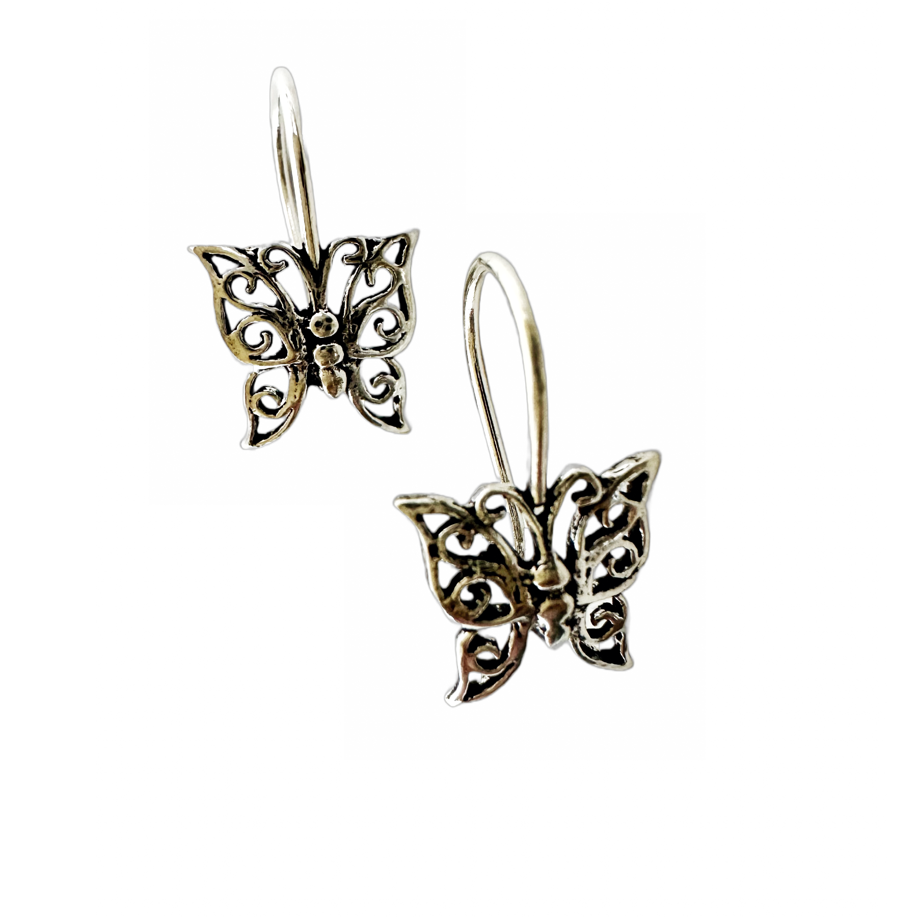 Silver Butterfly Drop Earrings
