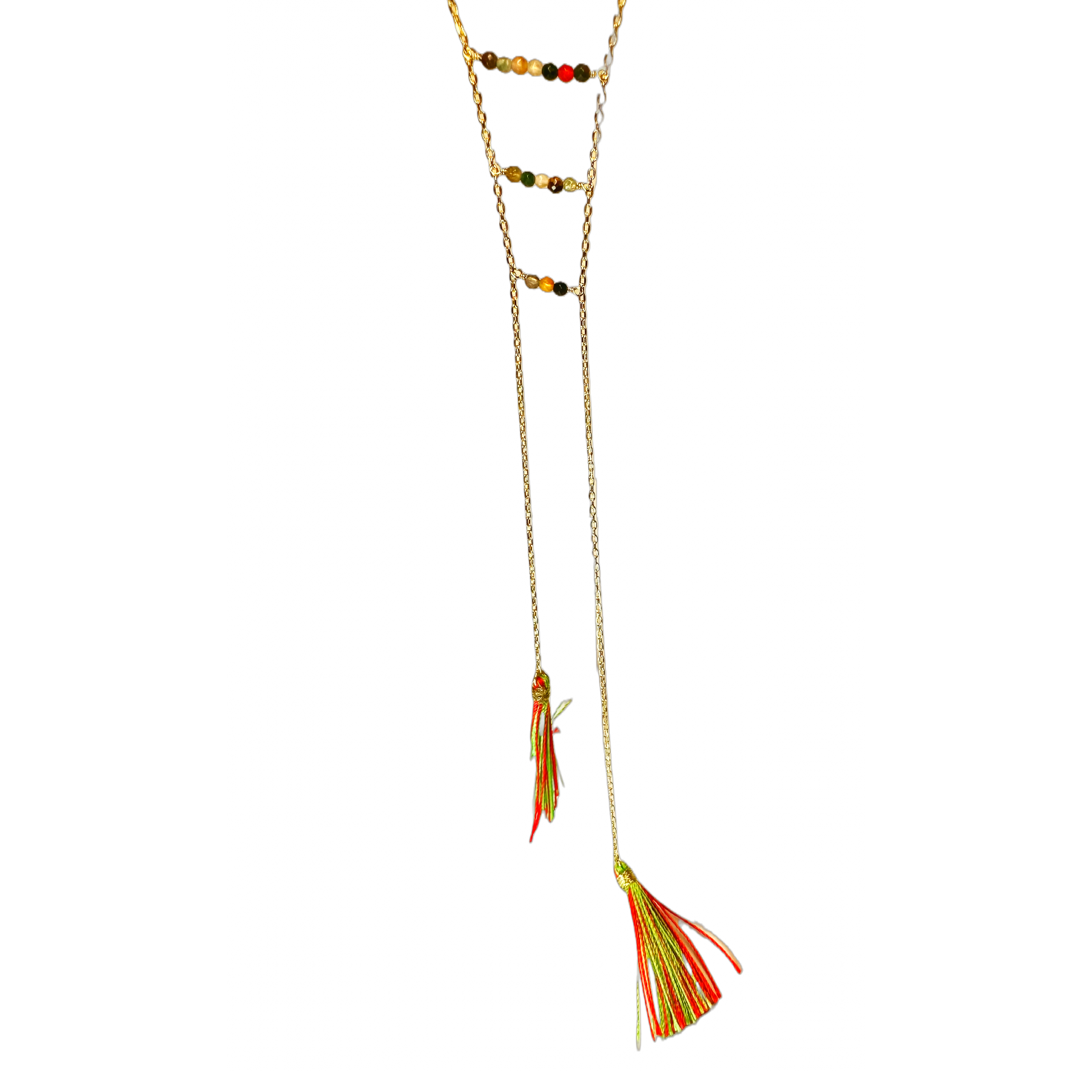 "Kiwi" Gold-Dipped Tourmaline Tassel Lariat Necklace