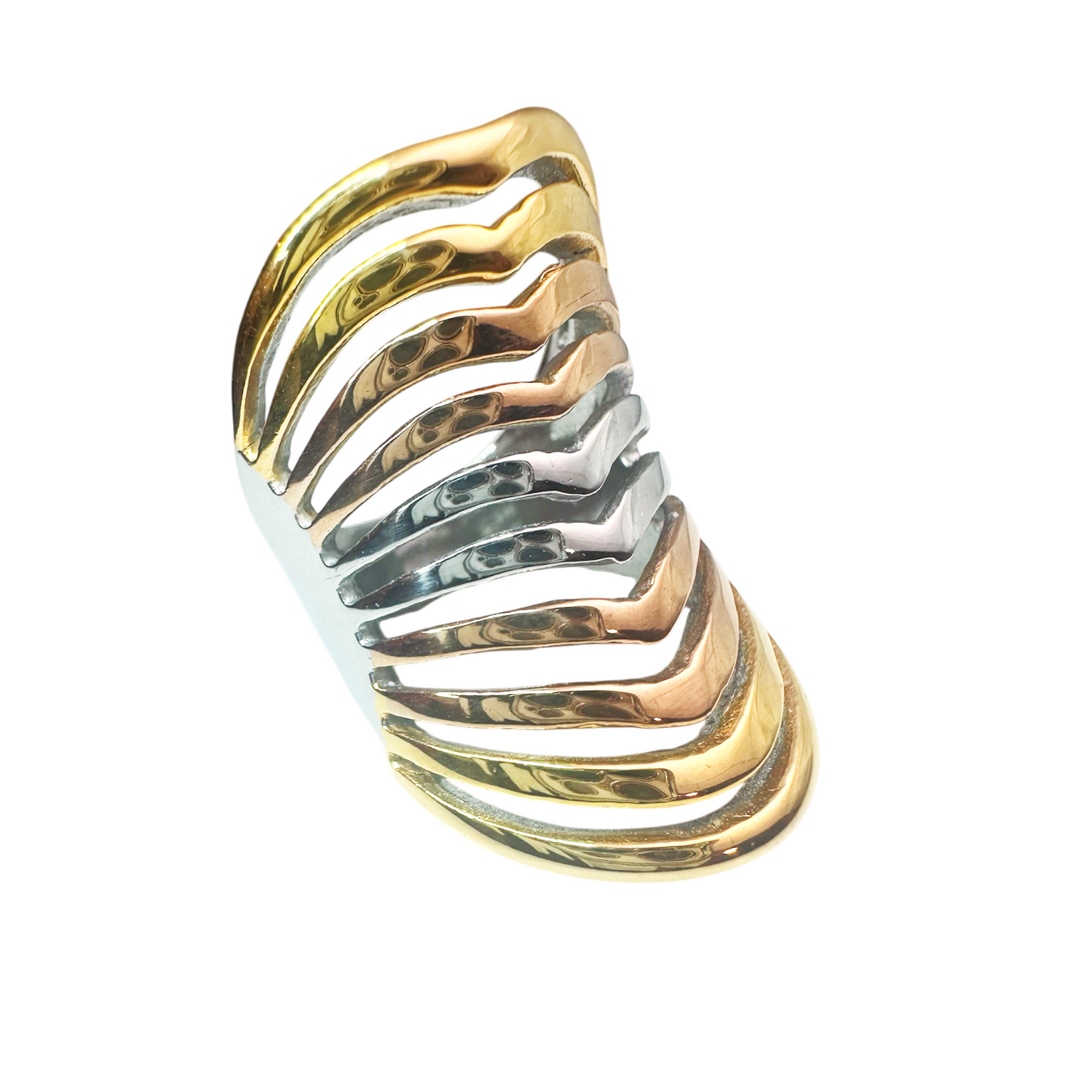 Stainess Steel Three Tone Armor Cage Knuckle Ring