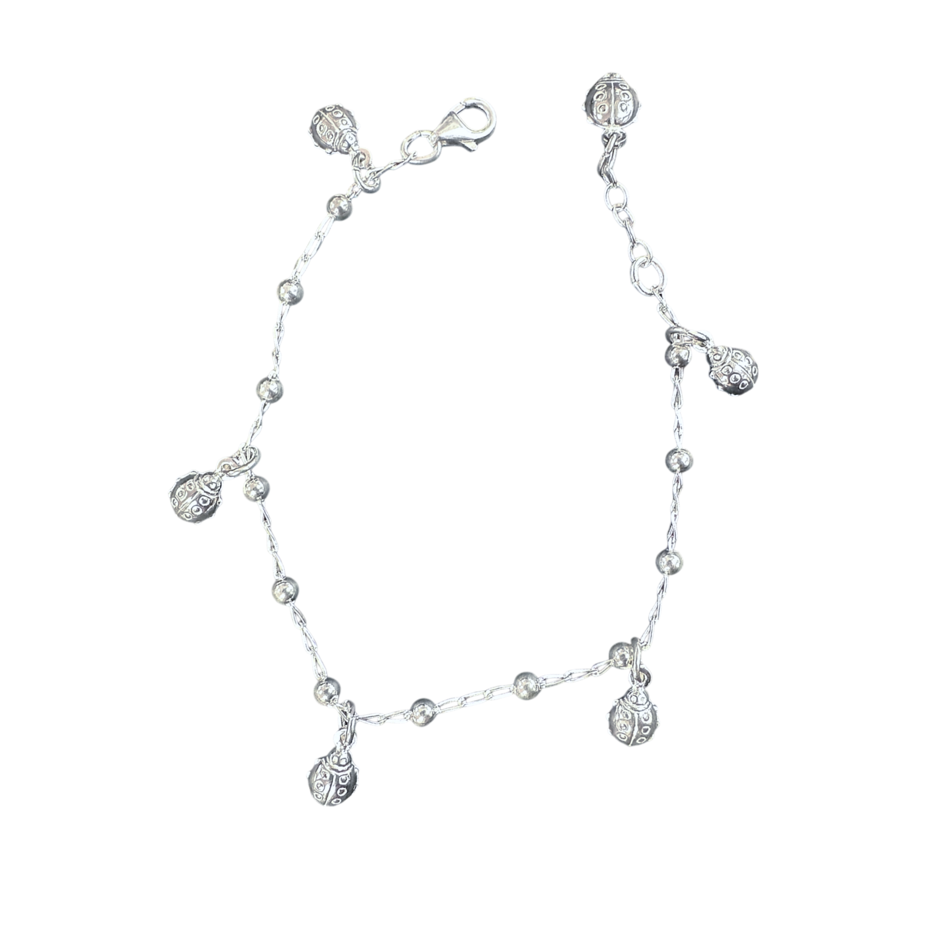 Silver Beetle Ladybug Charm Bracelet