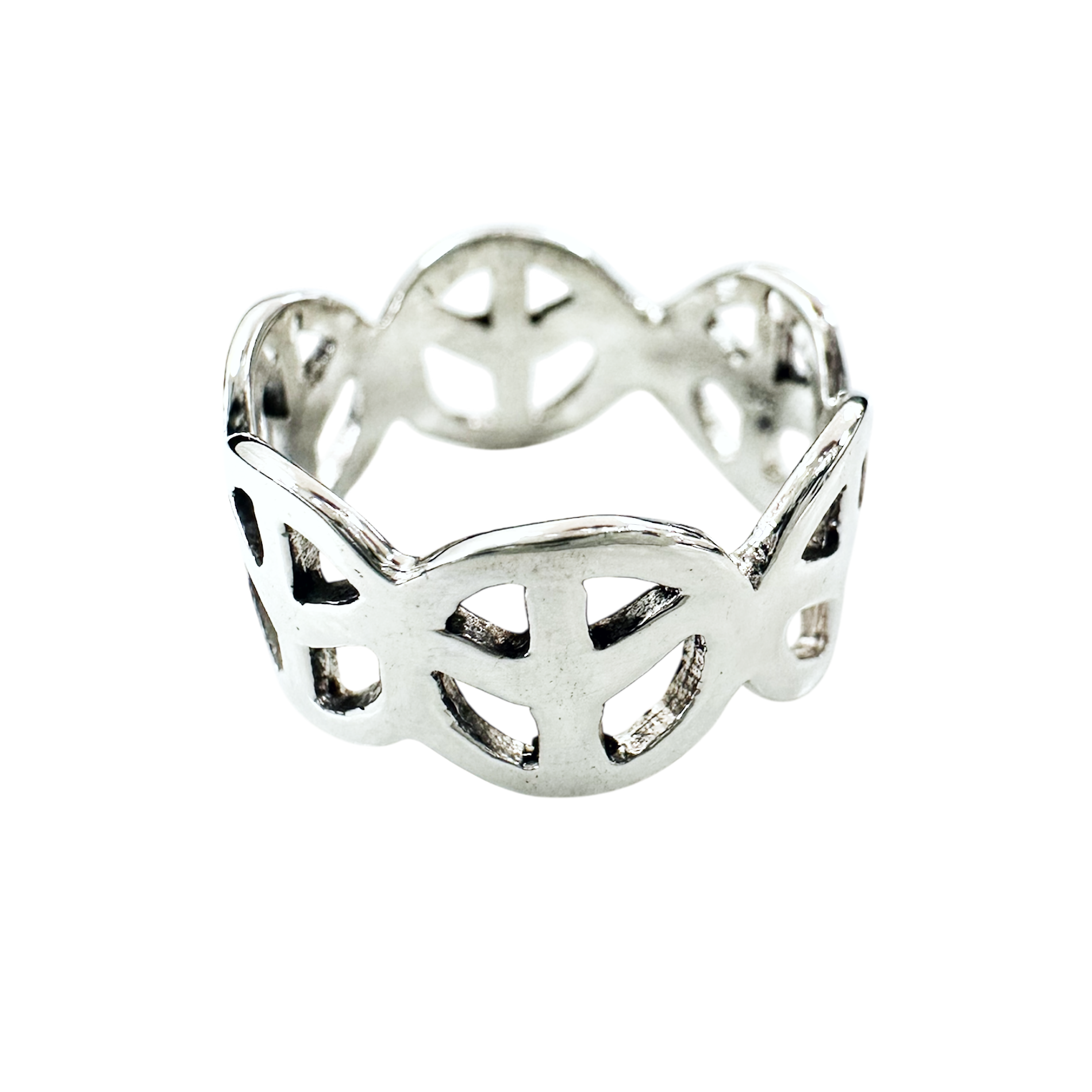 Silver Peace Sign Band Ring
