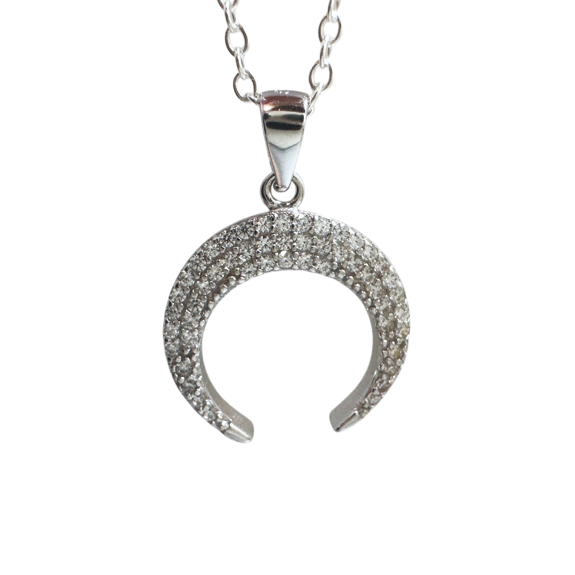 Sterling Silver CZ Horn Pendant Necklace