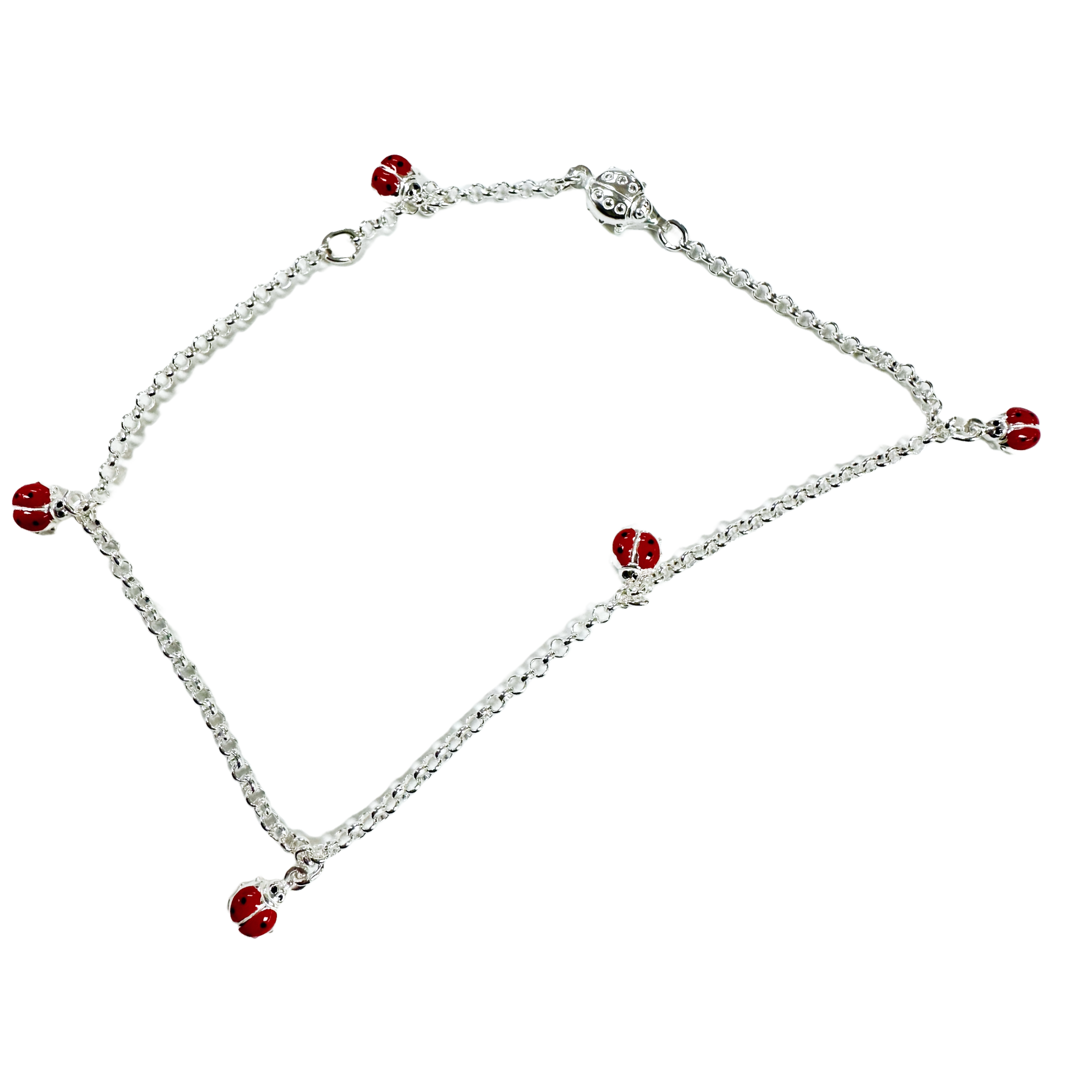 Sterling Silver Lucky Beetle Ladybug Anklet
