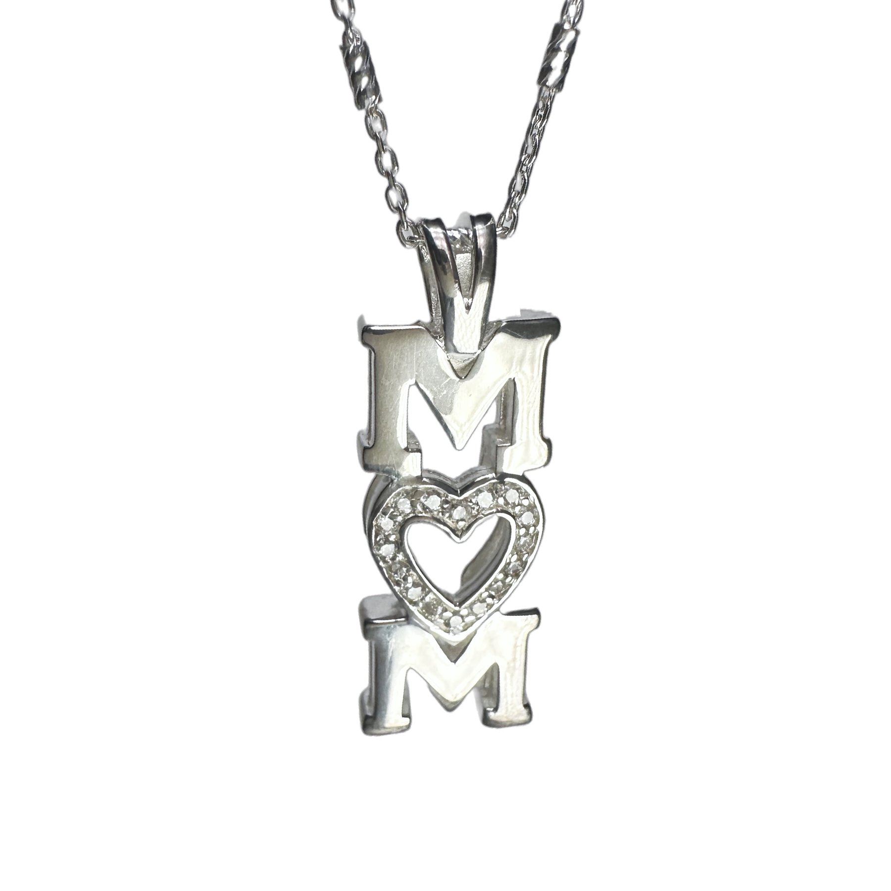 Sterling Silver Heart Mom Pendant Necklace