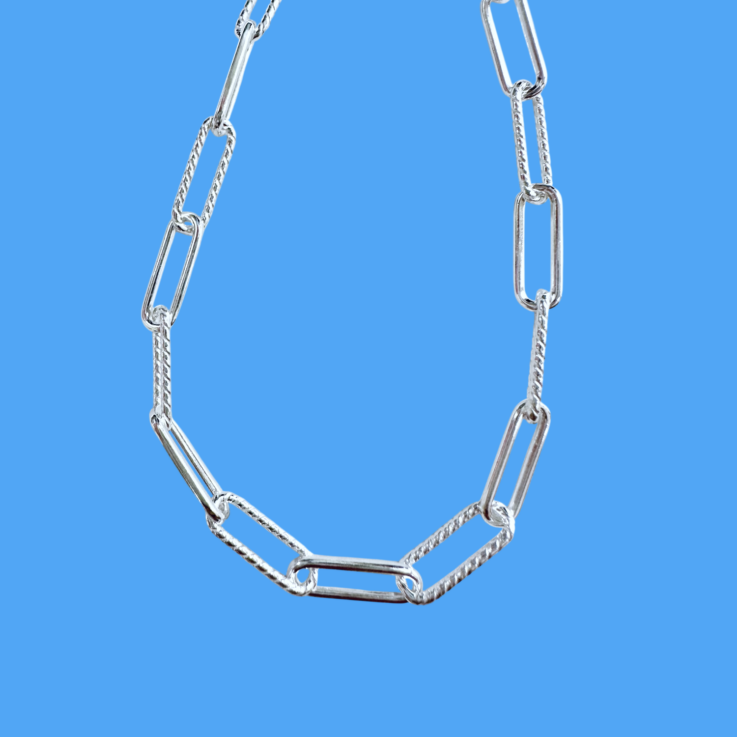Sterling Silver PaperClip Long Link Necklace