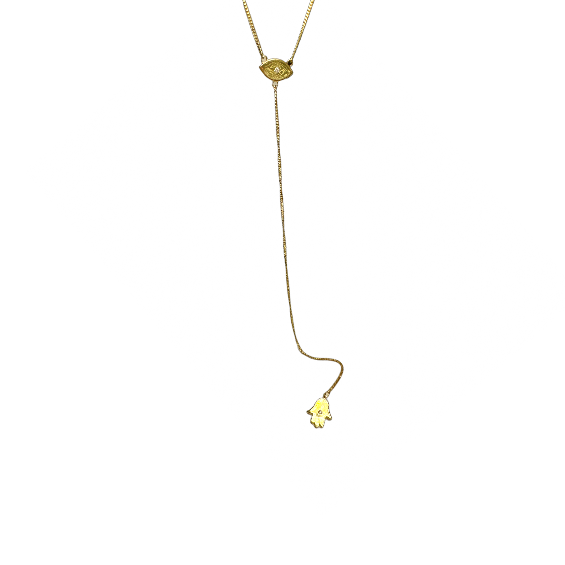 Gold Hamsa Lariat Necklace
