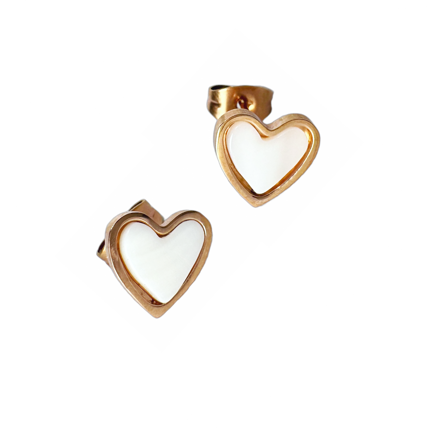 Pink White Heart Stud Earrings