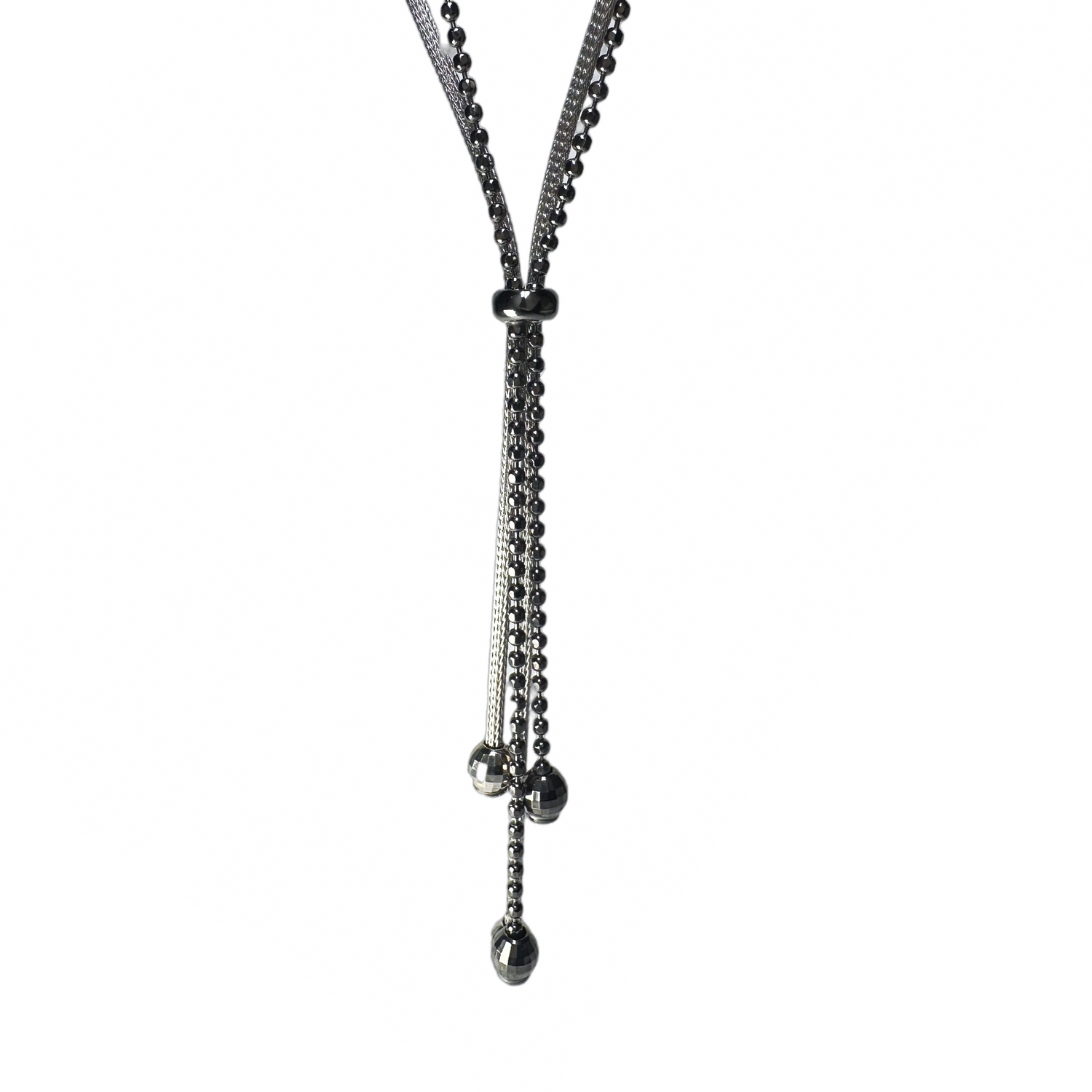 Sterling and Black Lariat Necklace