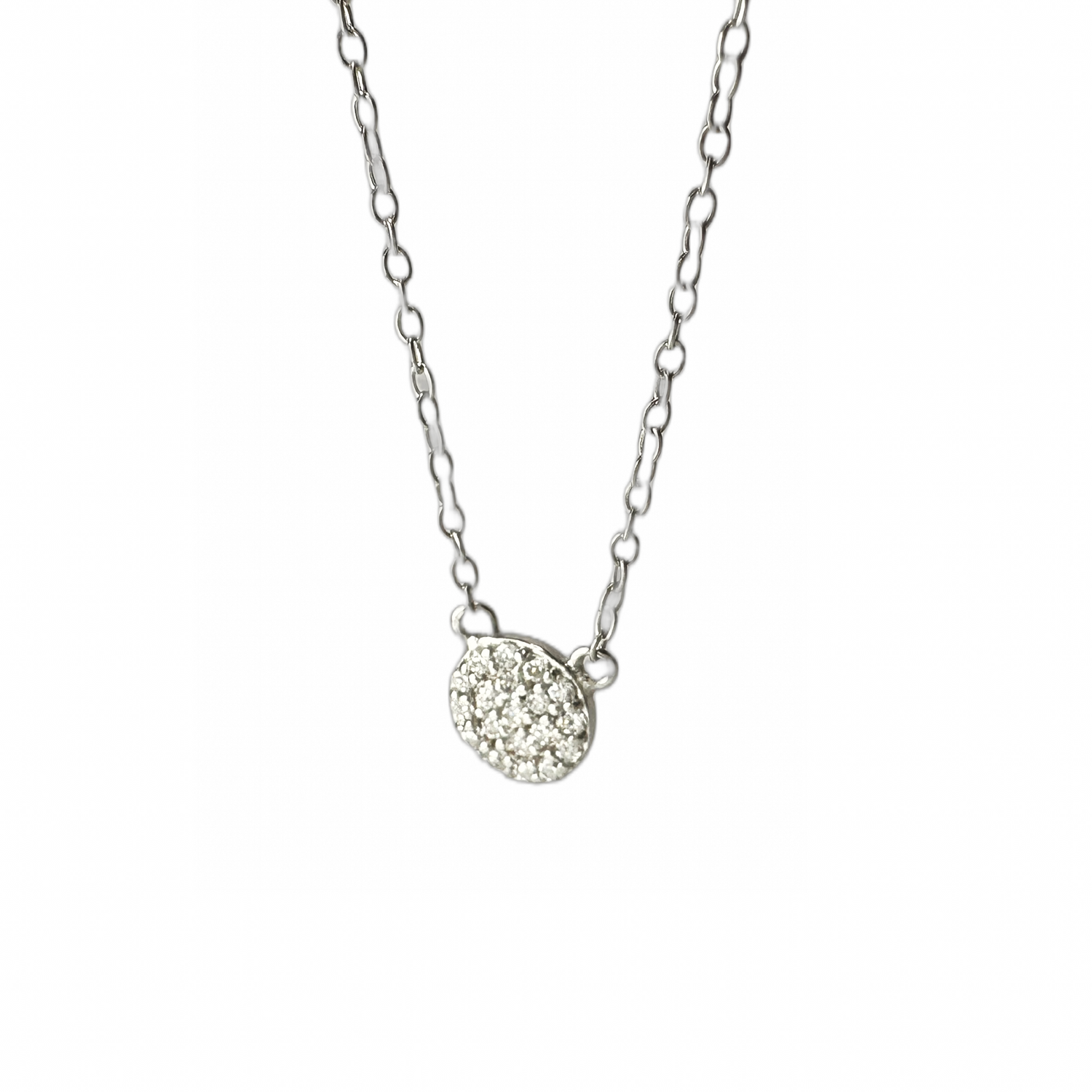 Sterling Silver Pave Mini Coin Necklace 18 inch