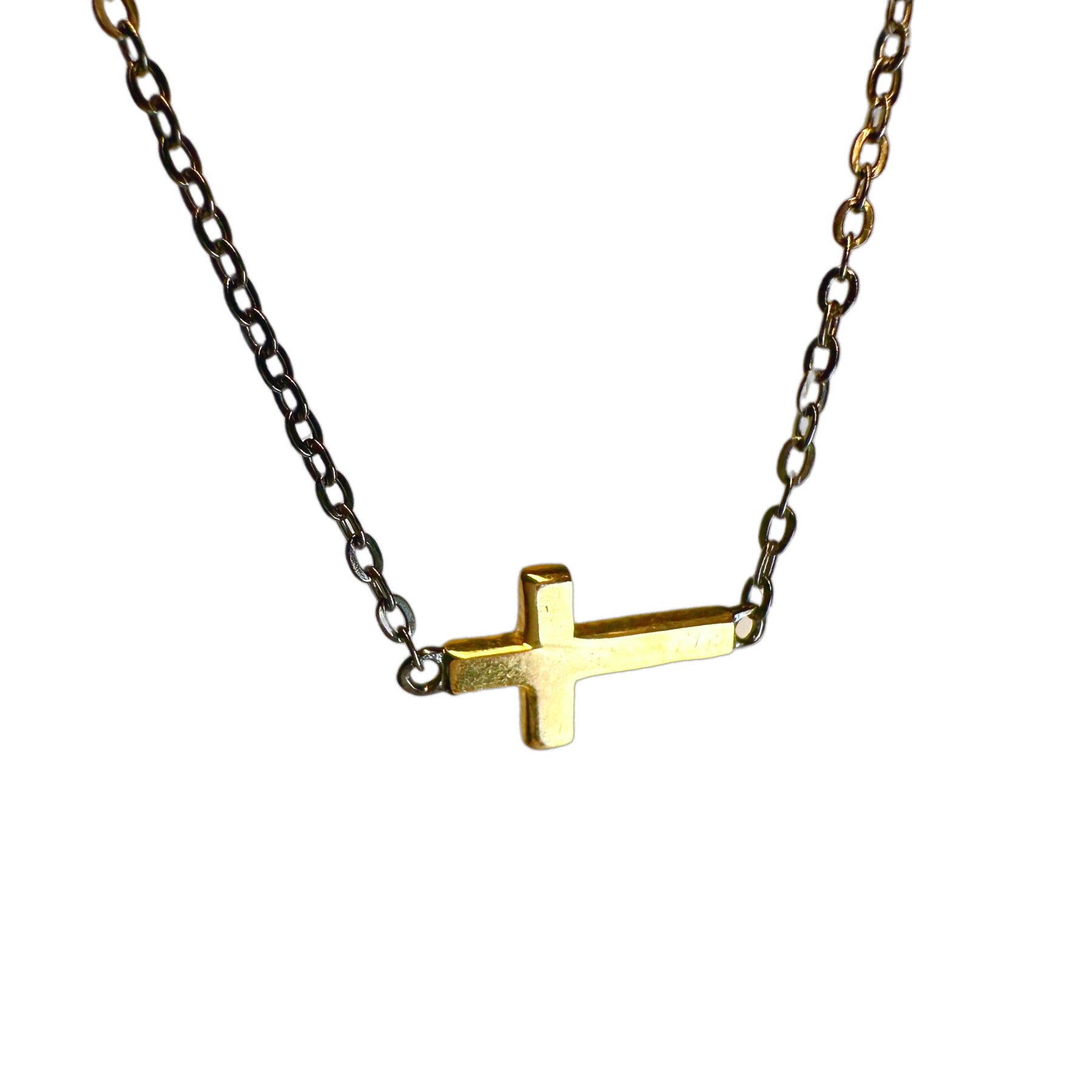 Mini Black Cross Necklace Two Tone