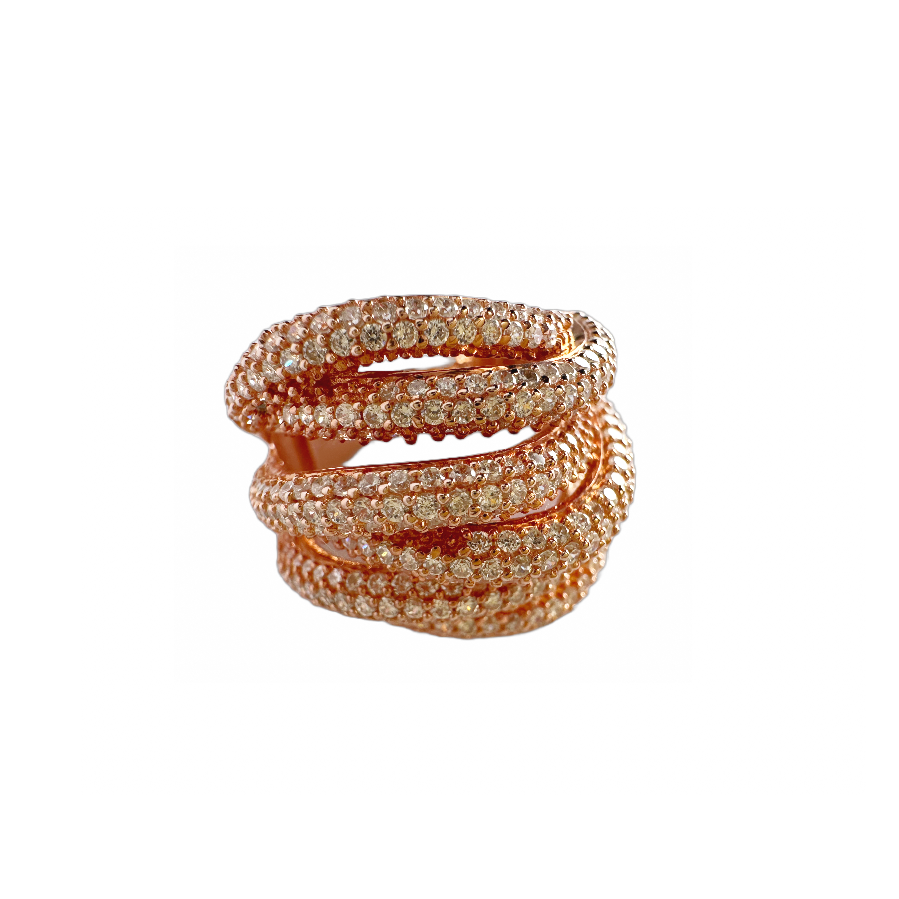 "Twinkle Twinkle Twist" Rose Goldtone Layered Cocktail Ring with Stones