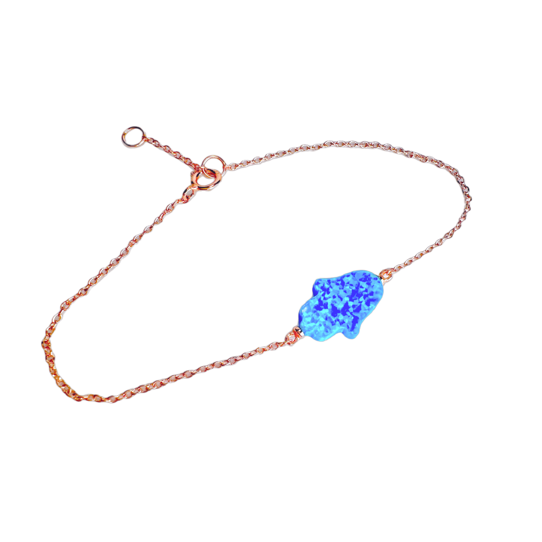 Sterling Blue Opal Hamsa Bracelet 7 inch