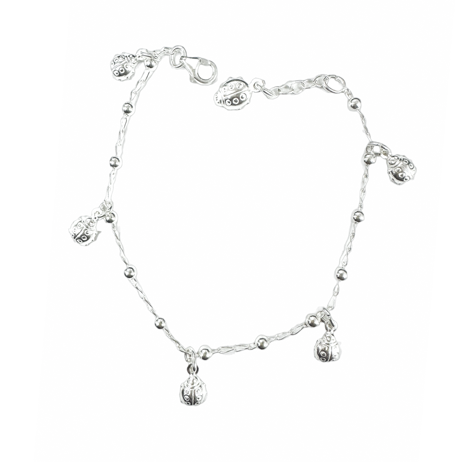 Sterling Silver Ladybug Charm Bracelet