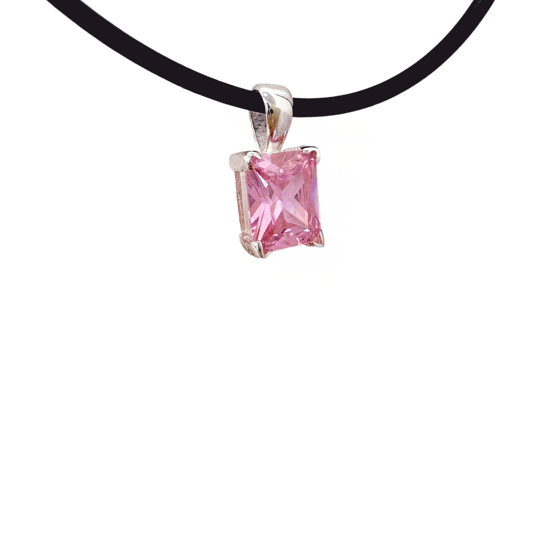 Pink Stone Pendant Choker Cord Necklace