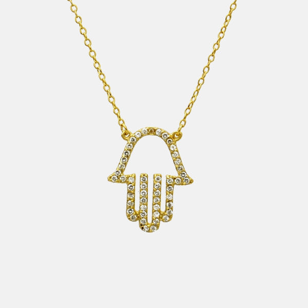 "Hand of Glam" Gold-Dipped Hamsa CZ Necklace