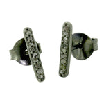 "Dazzle" Blackened Silver Diamond Bar Stud Earrings