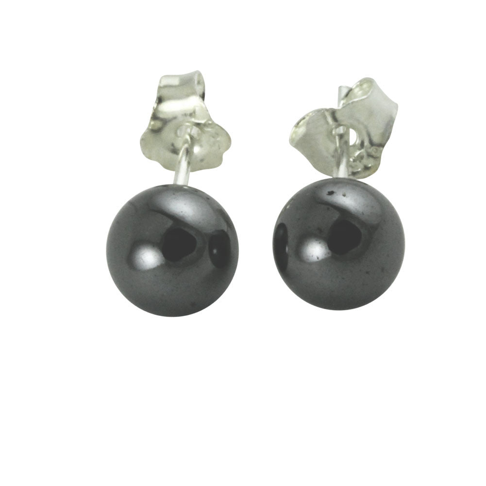 Sterling Silver Round Mini Hematite Earrings Studs