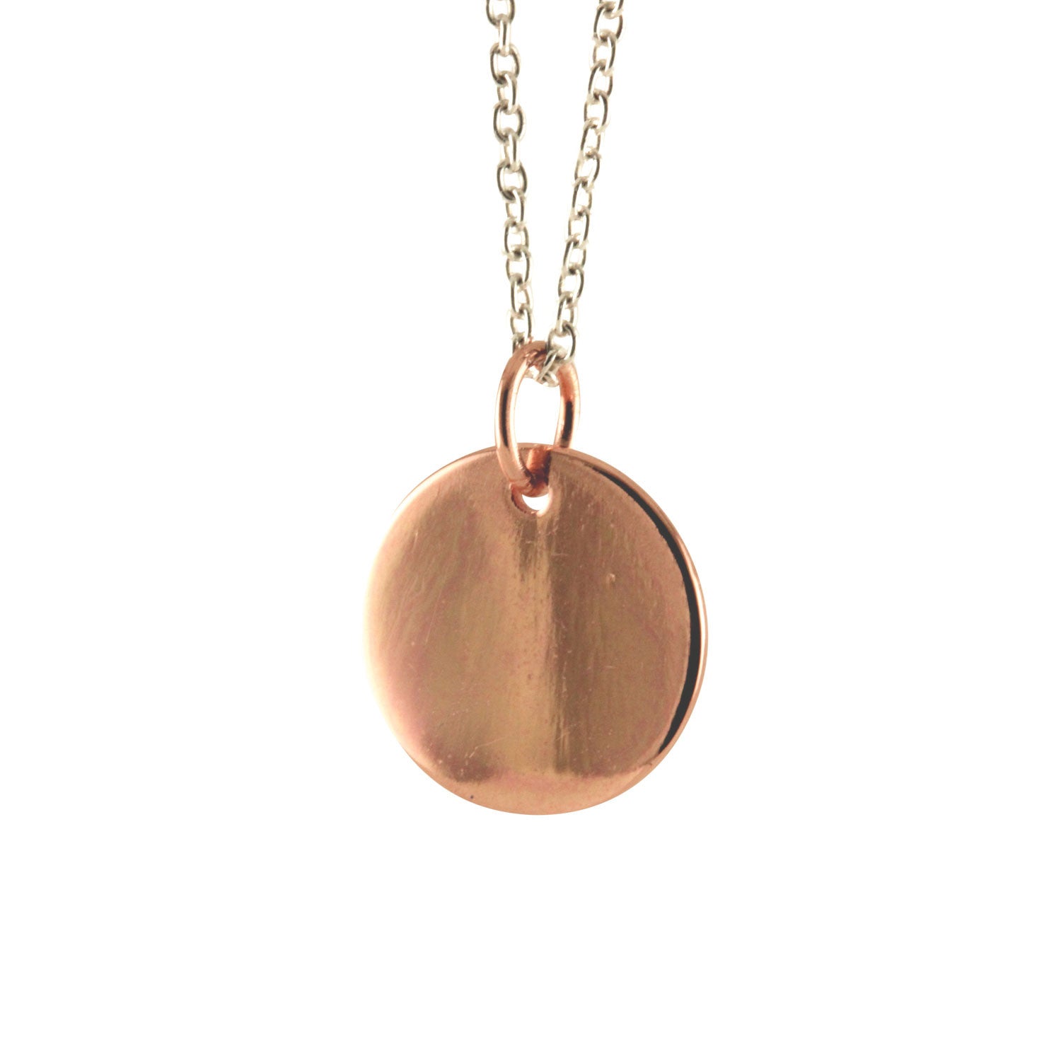 Rosy Silver Medallion Round Disc Charm Necklace