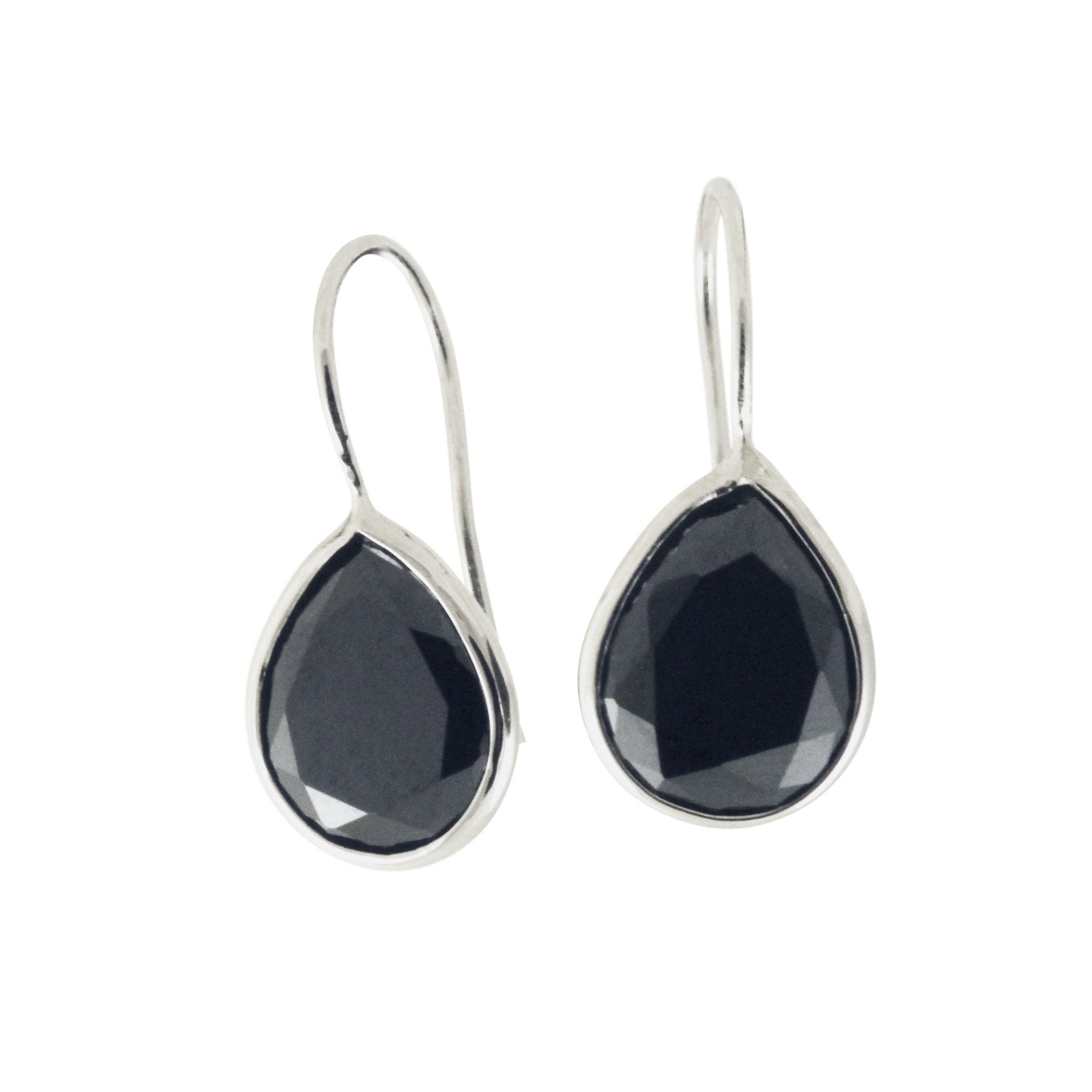 Sterling Silver Black Stone Drop Earrings