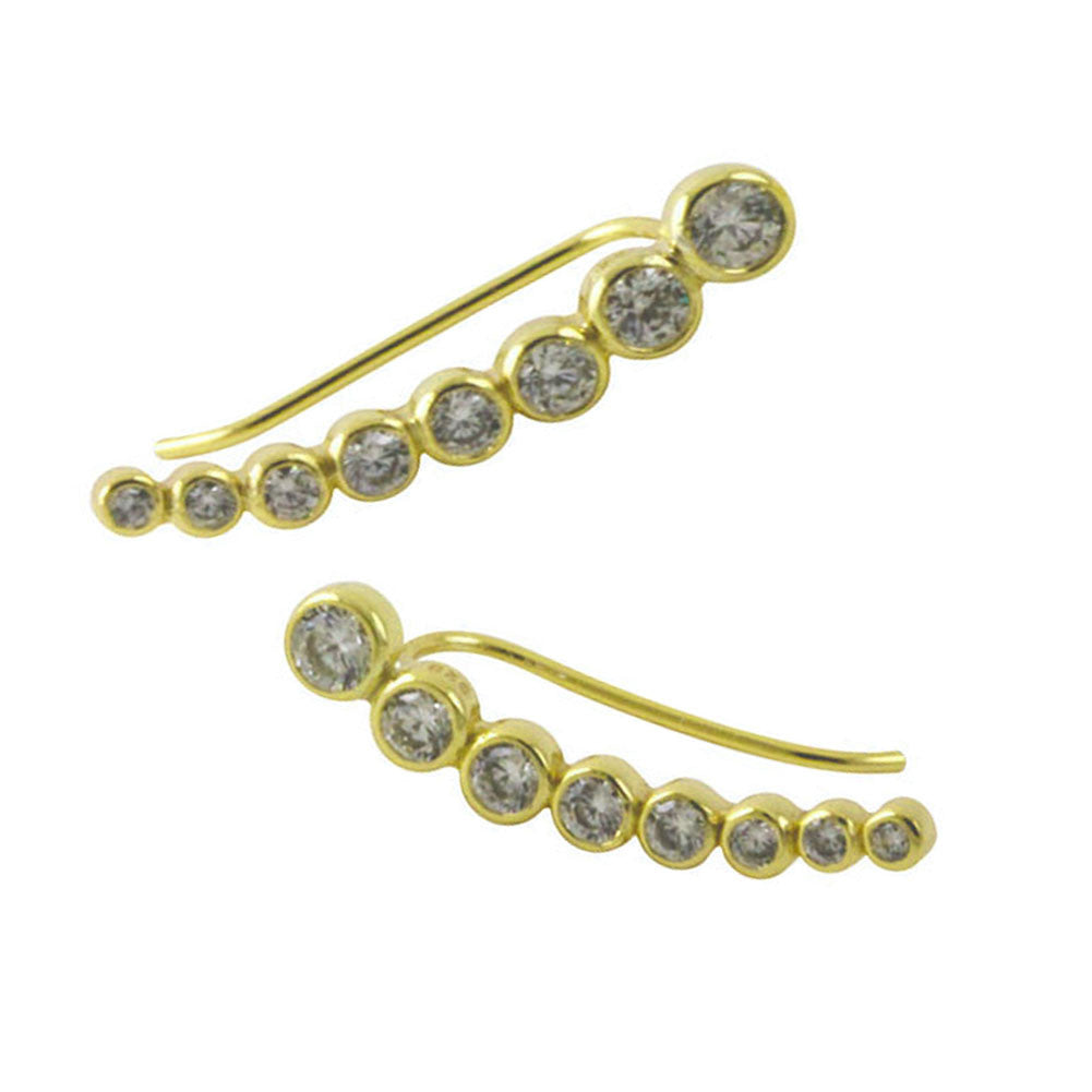 Gold-Dipped CZ Ear Pin Climber Earring Studs