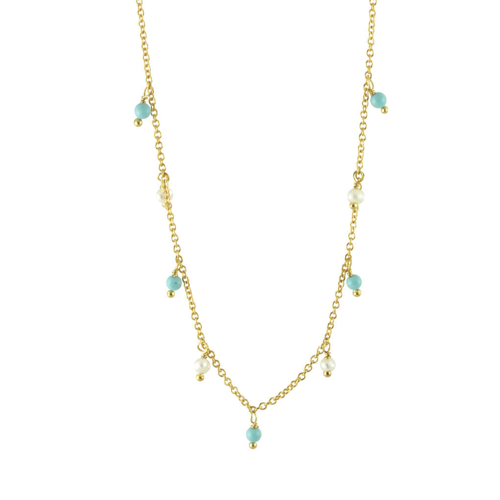 Gold-Dipped Pearls & Turkoise Necklace