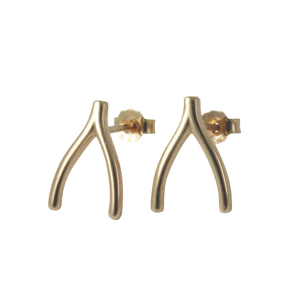 Gold-Dipped Wishbone Stud Earrings