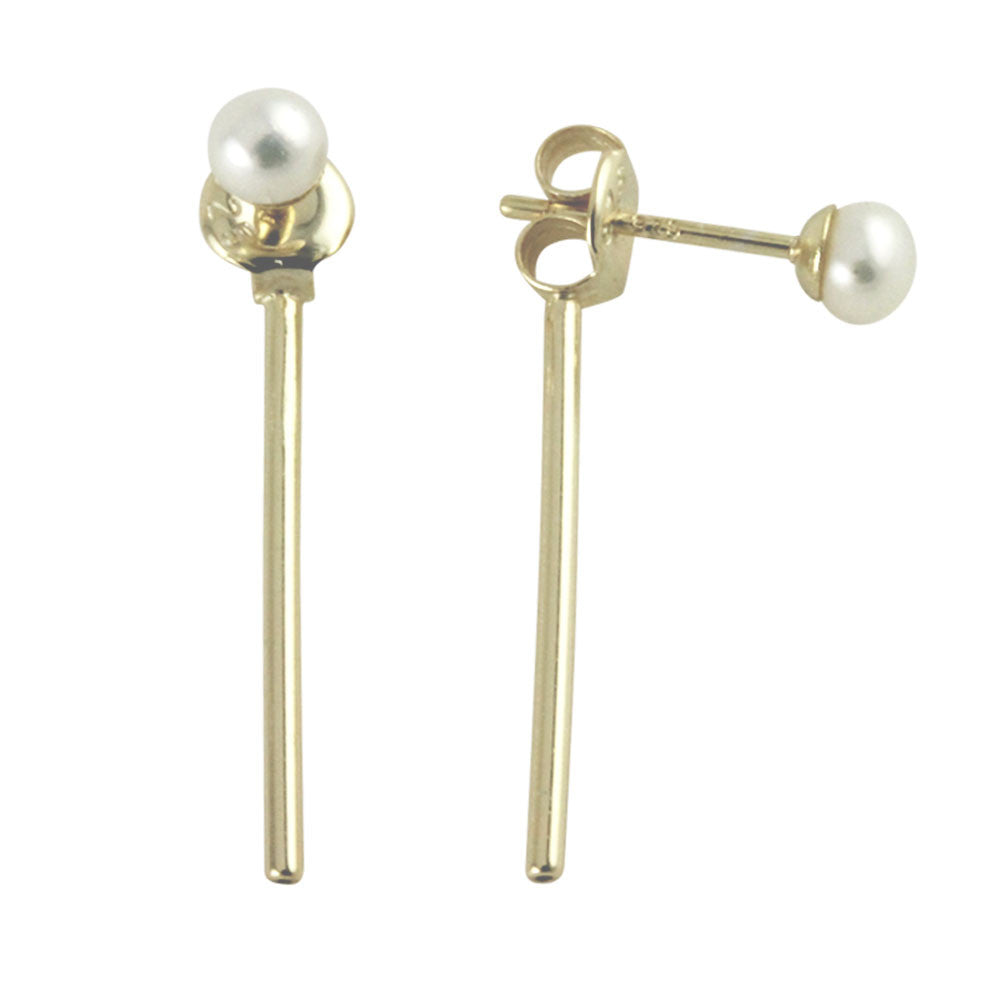 Sterling Silver Mini Pearl Bar Jacket Stud Earrings