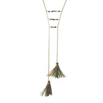 "Kiwi" Gold-Dipped Tourmaline Tassel Lariat Necklace