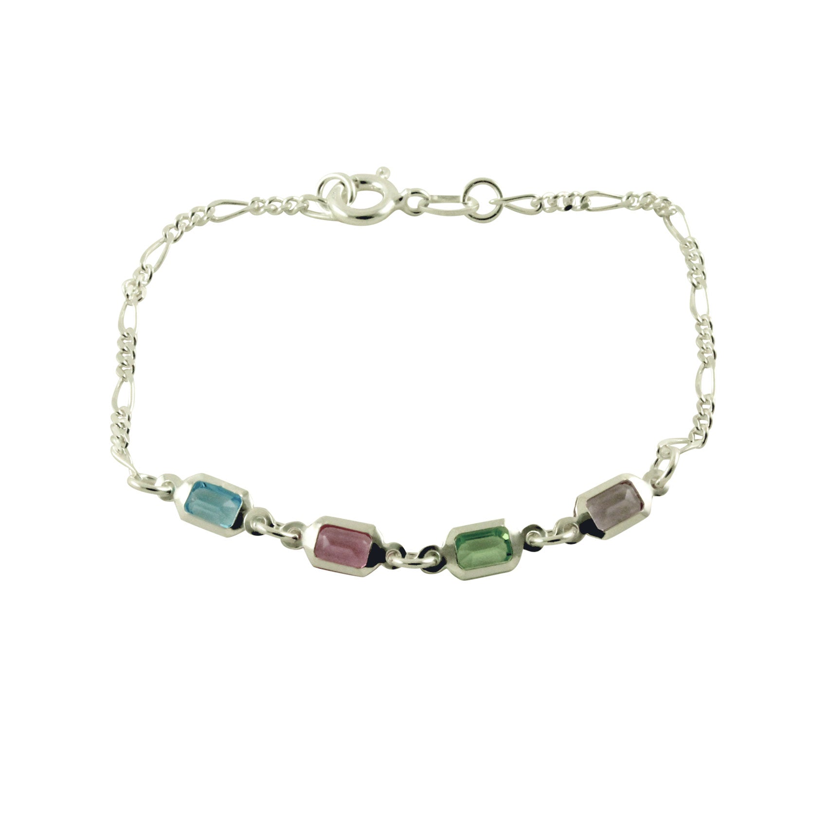 Silver MultiColor Rainbow Stone Link Bracelet
