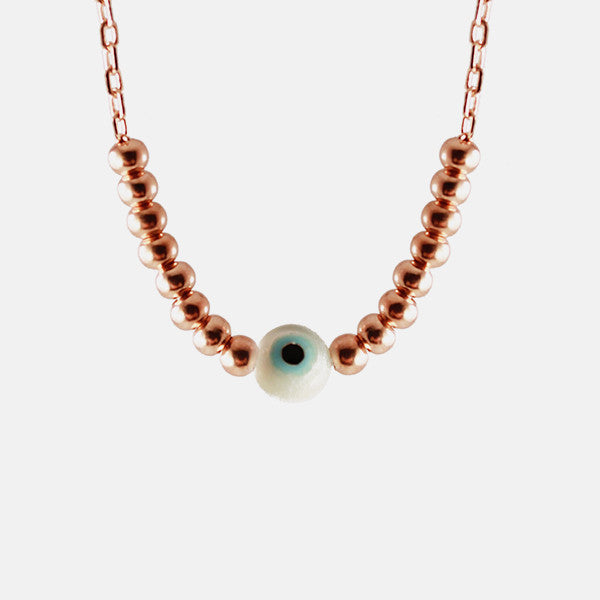 Rosy Beaded Blue Eye Necklace