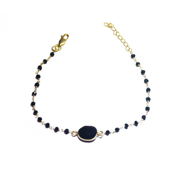 Gold-Dipped Black Onyx Beaded Stone Bracelet