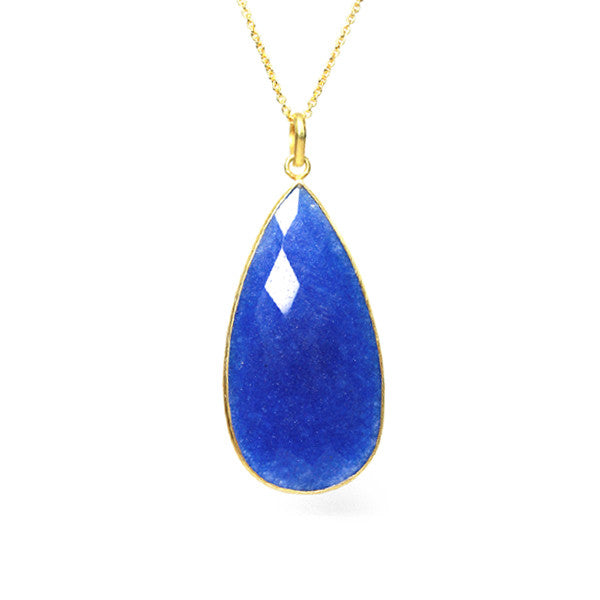 Gold-Dipped Blue Quartz Stone Pendant Necklace