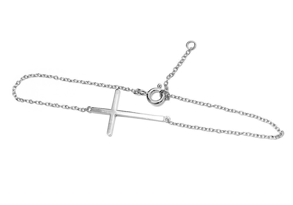 Sterling Silver Horizontal Cross Bracelet 7 inch