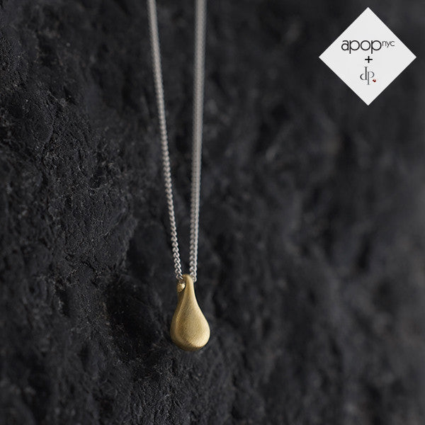 Daphne P. Matte Gold Vermeil Mini Teardrop Pendant Necklace 16 inch