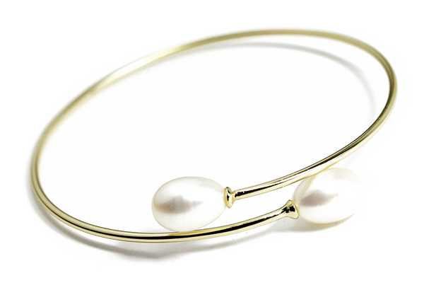 "Lily" Sterling Silver Double Pearl Bangle Bracelet