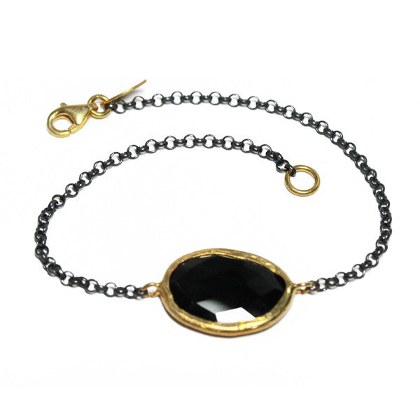 Two-Tone Onyx Stone Station Bracelet