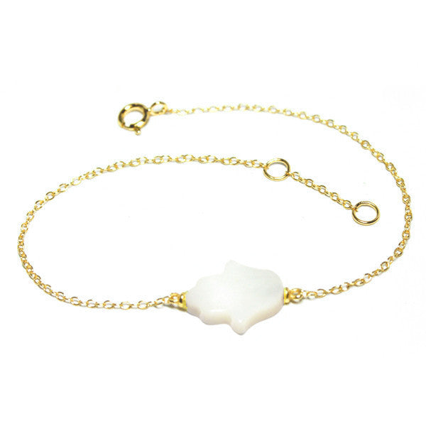 Mother of Pearl Hamsa & Sterling Chain Bracelet