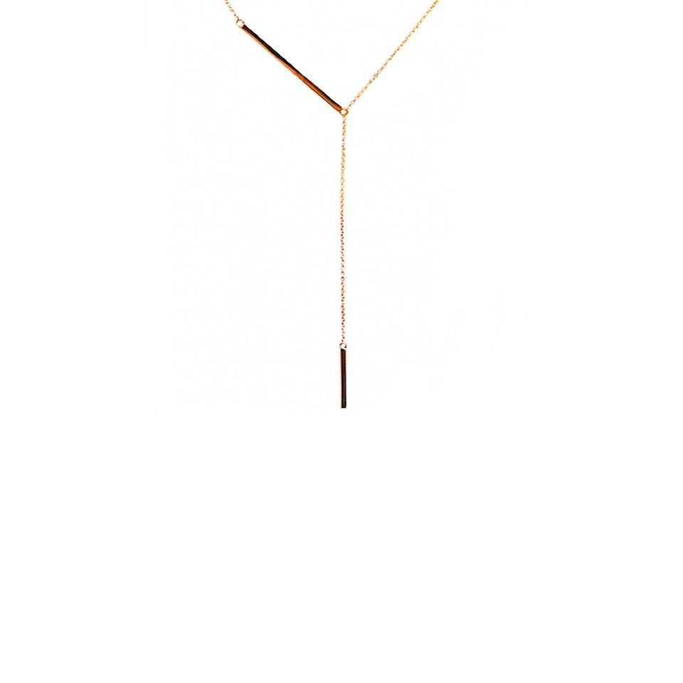 Rosy Bar Pendant Y Lariat Necklace 18 inch