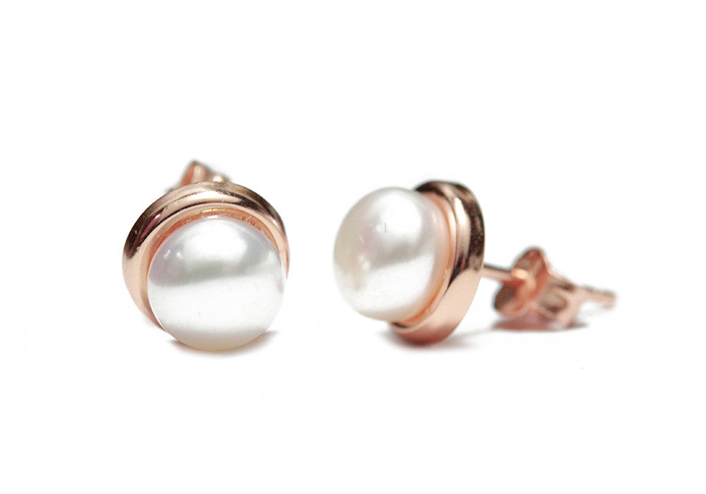 "Frosty" Sterling Silver Freshwater Pearl Stud Earrings 8mm