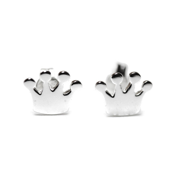 Sterling Silver Princess Crown Stud Earrings Mini