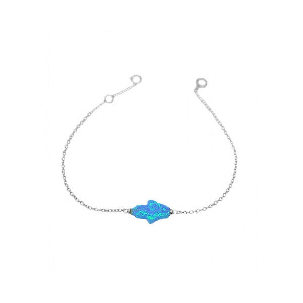 Sterling Blue Opal Hamsa Bracelet 7 inch