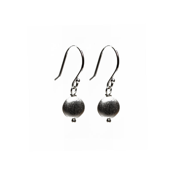 Sterling Silver Matte Round Drop Earrings