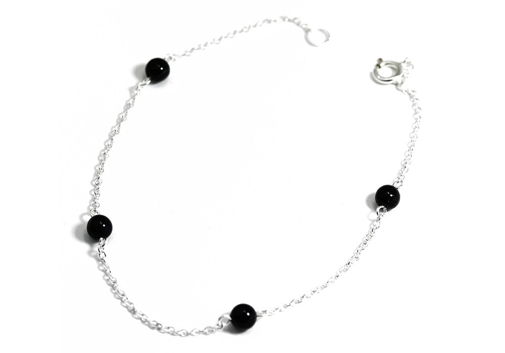 Sterling Silver Black Onyx Station Bracelet 7 inch