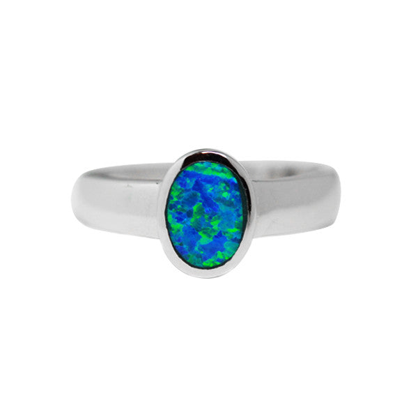 Blue Opal Signet Ring Sterling Silver