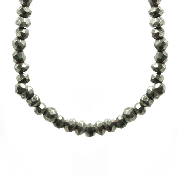 Silver Pyrite Beaded Wrap Necklace 30 inch