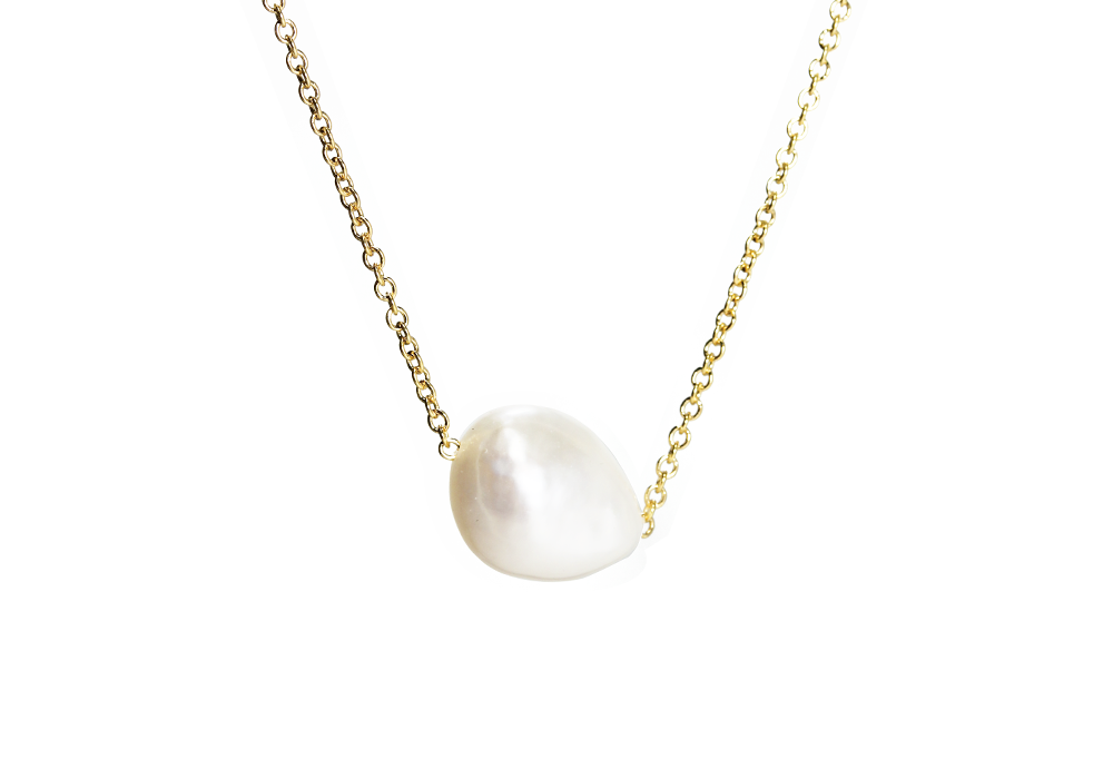 Gold-Dipped "Baroque" Single Pearl Necklace 16 inch
