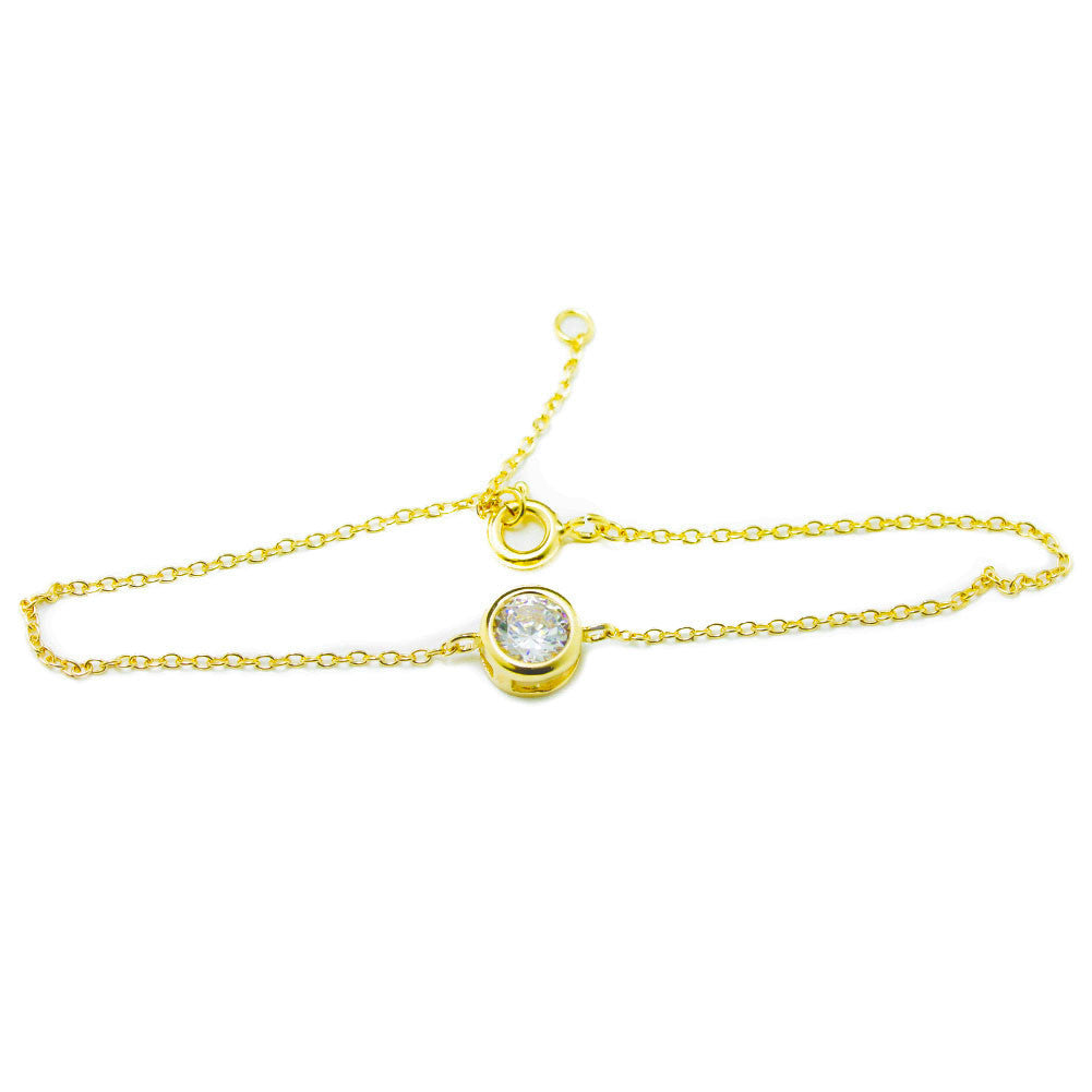 Gold-Dipped Mini Solitaire CZ Stone Bracelet